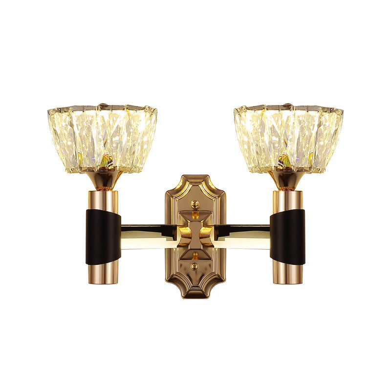 Minimalist Black & Gold Crystal Block Wall Sconce Half-Light Bowl Lamp