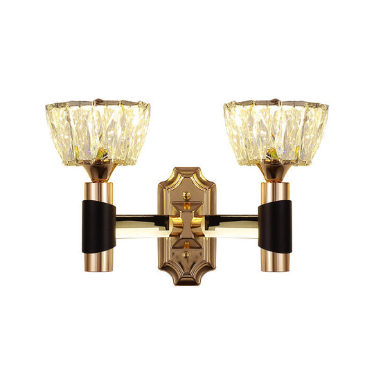 Minimalist Black & Gold Crystal Block Wall Sconce Half-Light Bowl Lamp