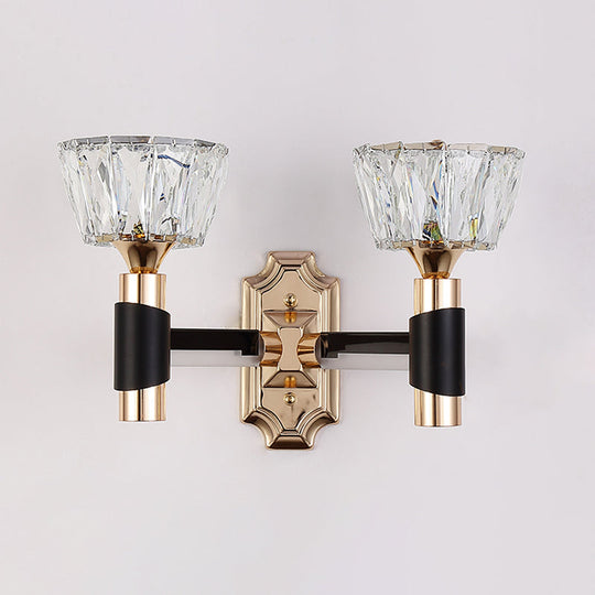 Minimalist Black & Gold Crystal Block Wall Sconce Half-Light Bowl Lamp