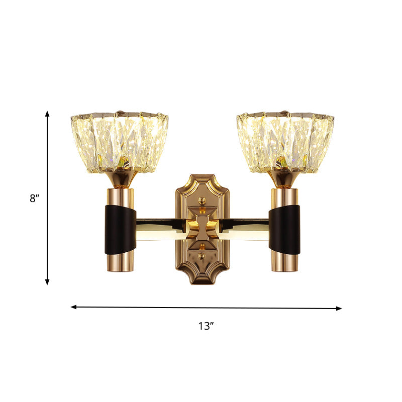 Minimalist Black & Gold Crystal Block Wall Sconce Half-Light Bowl Lamp