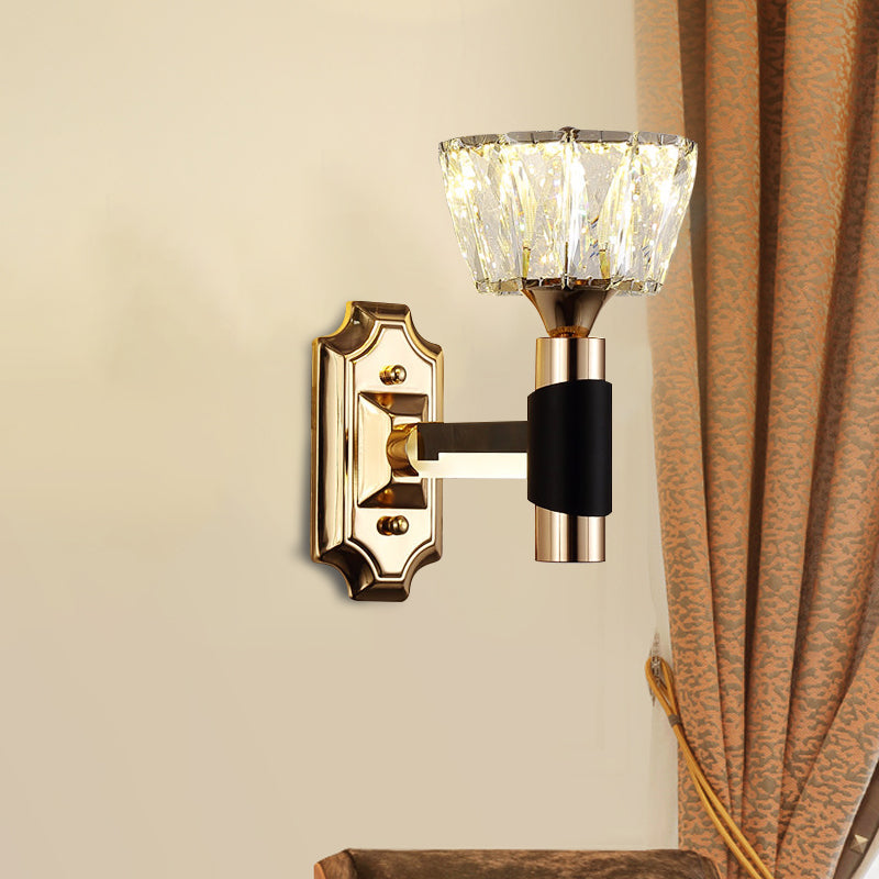 Minimalist Black & Gold Crystal Block Wall Sconce Half-Light Bowl Lamp