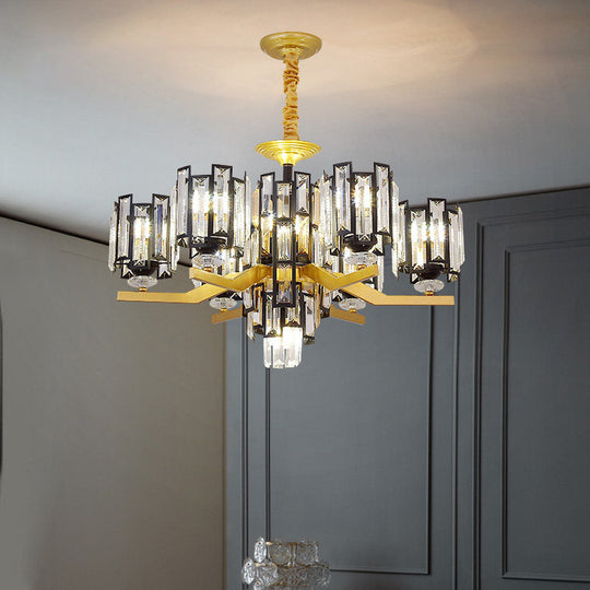 Modern Cylinder Crystal Rectangle Pendant Chandelier in Black/Gold - 4/7 Lights, Living Room Lamp Fixture