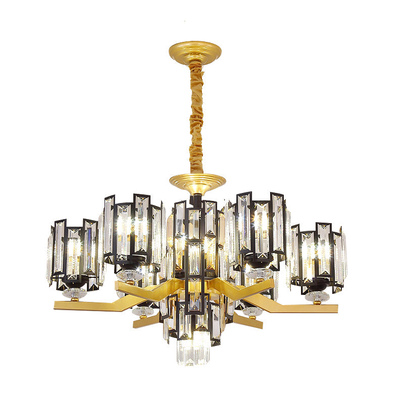 Modern Cylinder Crystal Pendant Chandelier Lamp With 4/7 Lights | Black & Gold Fixture For Living