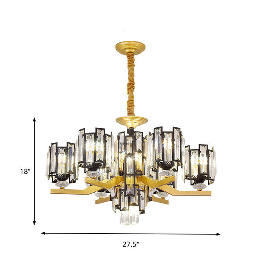 Modern Cylinder Crystal Pendant Chandelier Lamp With 4/7 Lights | Black & Gold Fixture For Living