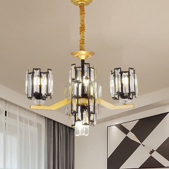 Modern Cylinder Crystal Pendant Chandelier Lamp With 4/7 Lights | Black & Gold Fixture For Living