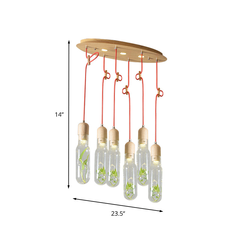 Industrial Metal Led Pendant Light With Wood Cluster - 3/6 Bulbs For Living Room