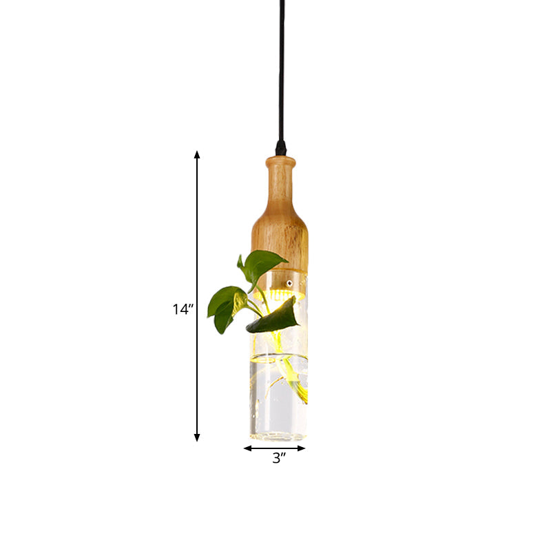 Wine Glass Pendant Art Deco Ceiling Fixture - Clear & Wood | Bedroom Plant Décor 1-Bulb Hang