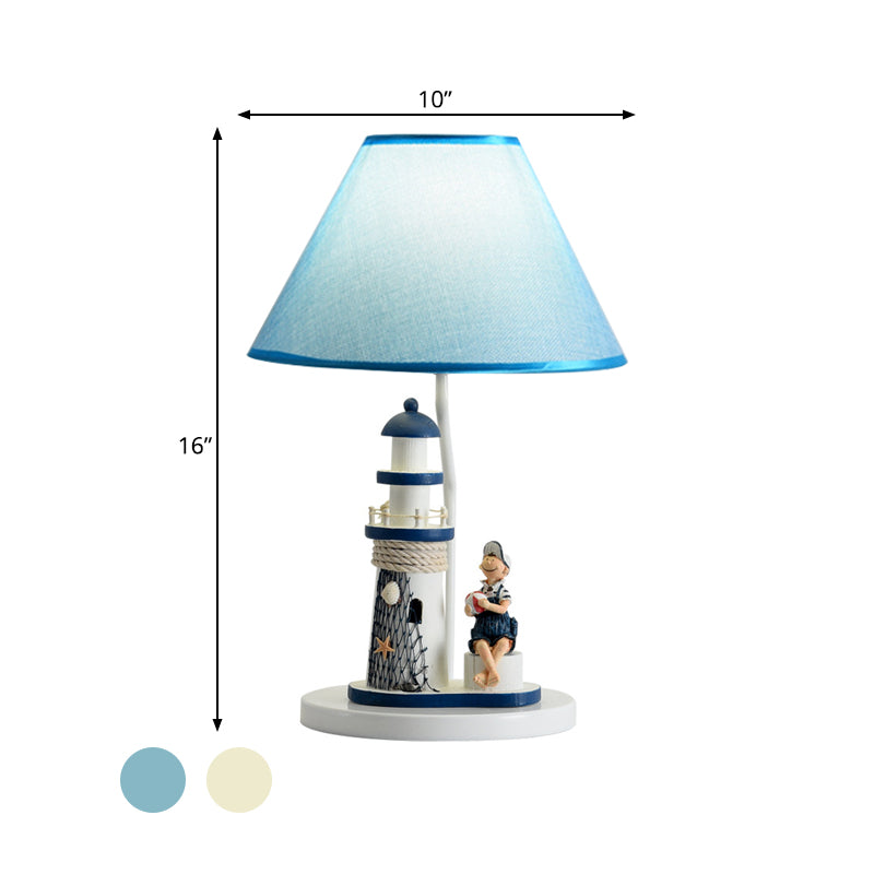 Whimsical Lighthouse Table Lamp - Boy/Girl Cartoon Resin Night Stand Light (White/Blue 1 Light)