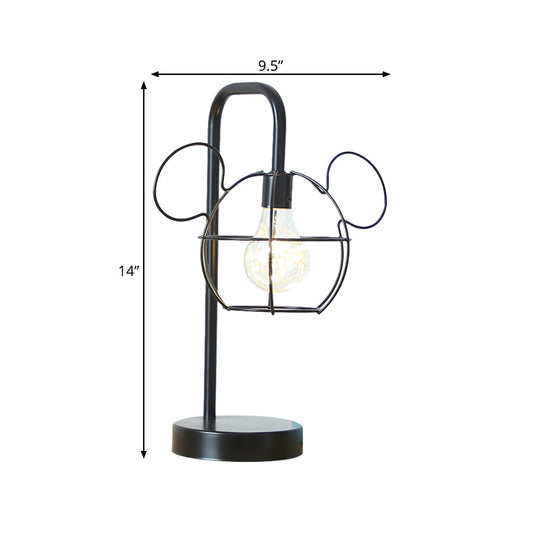 Black Mouse Head Led Nightstand Lamp For Kids With Adjustable Gooseneck Arm And Cage Design