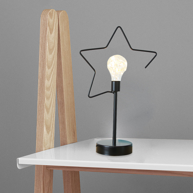 Kids Black/Gold Led Bedside Table Lamp With Star And Loving Heart Iron Frame Black