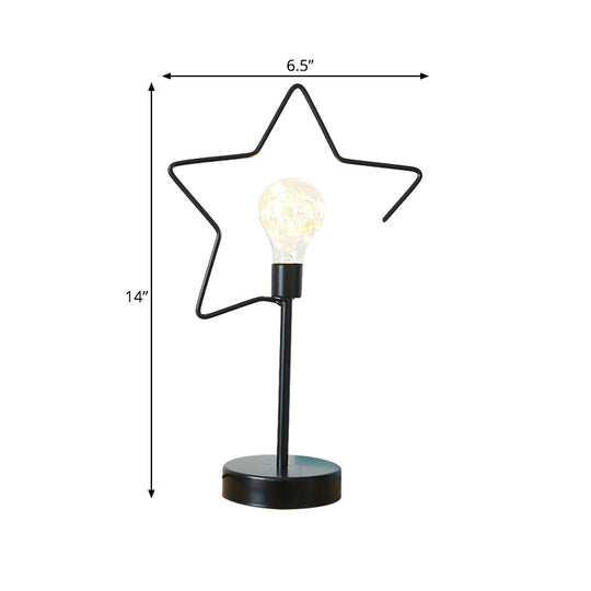 Kids Black/Gold Led Bedside Table Lamp With Star And Loving Heart Iron Frame