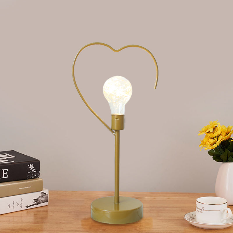 Kids Black/Gold Led Bedside Table Lamp With Star And Loving Heart Iron Frame