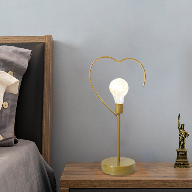 Kids Black/Gold Led Bedside Table Lamp With Star And Loving Heart Iron Frame