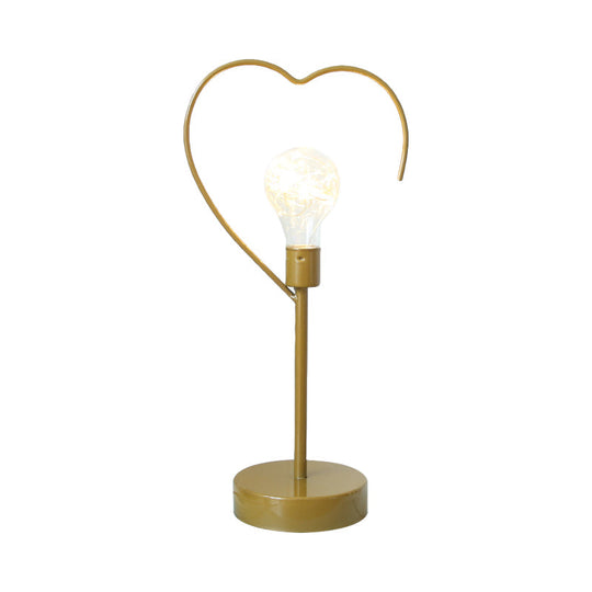 Kids Black/Gold Led Bedside Table Lamp With Star And Loving Heart Iron Frame