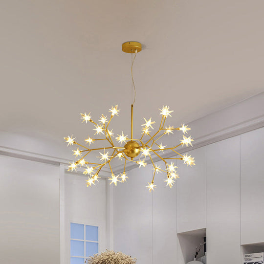 Gold Iron Starry Pendant Light Fixture - Modern 9/27/36-Light Chandelier For Dining Room