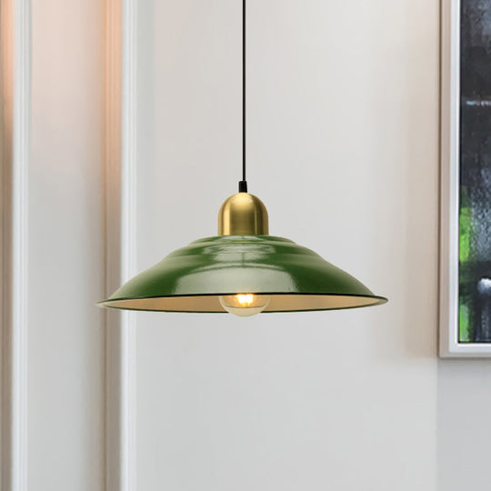 14.5"/16" Wide Cone Pendant Light - Loft Metal, 1-Light Ceiling Fixture in Polished Green