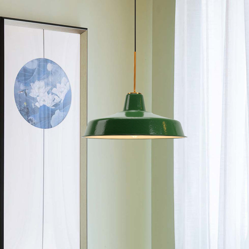 14.5"/16" Wide Cone Pendant Light - Loft Metal, 1-Light Ceiling Fixture in Polished Green