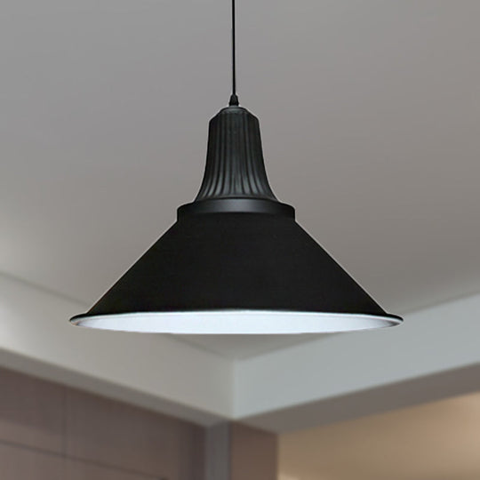 12"/14" Retro Style Extendable Cone Shade Metal Pendant Light, 1-Head Indoor Ceiling Hanging Light in Black