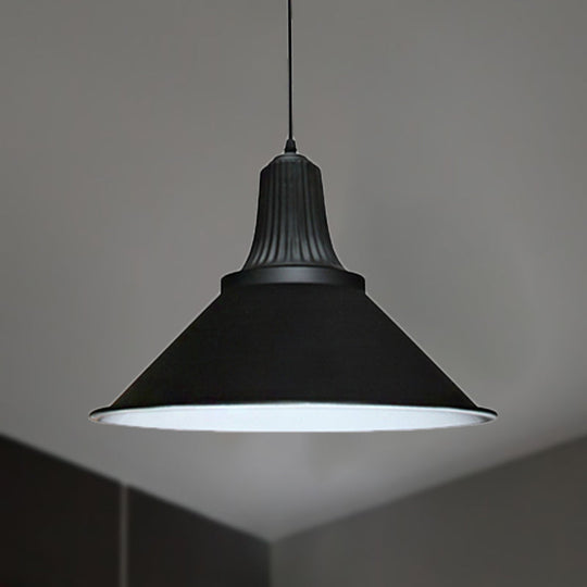 12/14 Extendable Cone Shade Metal Pendant Light - Retro Style Ceiling Hanging (Black)