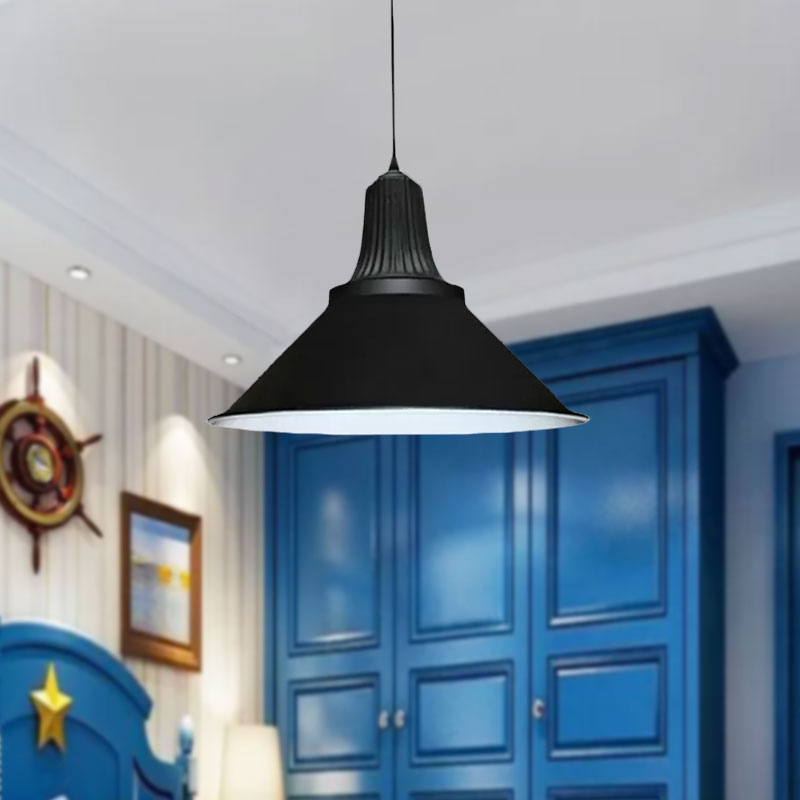 12"/14" Retro Style Extendable Cone Shade Metal Pendant Light, 1-Head Indoor Ceiling Hanging Light in Black