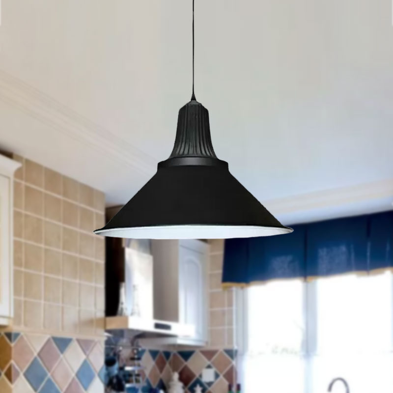 12"/14" Retro Style Extendable Cone Shade Metal Pendant Light, 1-Head Indoor Ceiling Hanging Light in Black