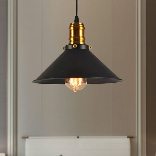 Vintage Cone Metal Ceiling Pendant Light - 1/2/3-Pack, Black, Stylish Design - 10"/12"/14" Width