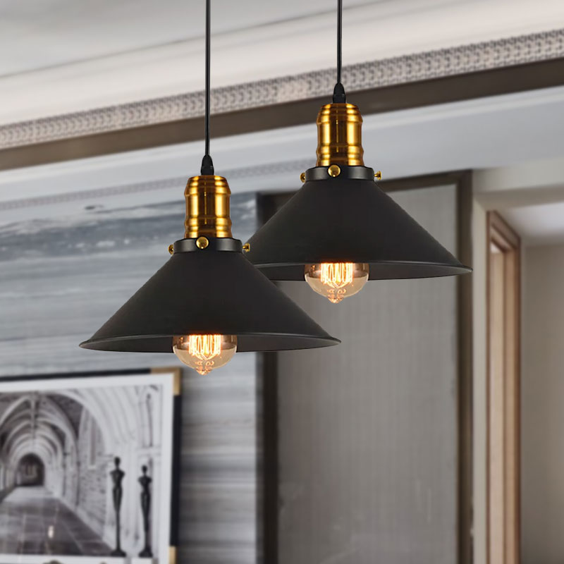 Vintage Cone Metal Ceiling Pendant Light - 1/2/3-Pack, Black, Stylish Design - 10"/12"/14" Width