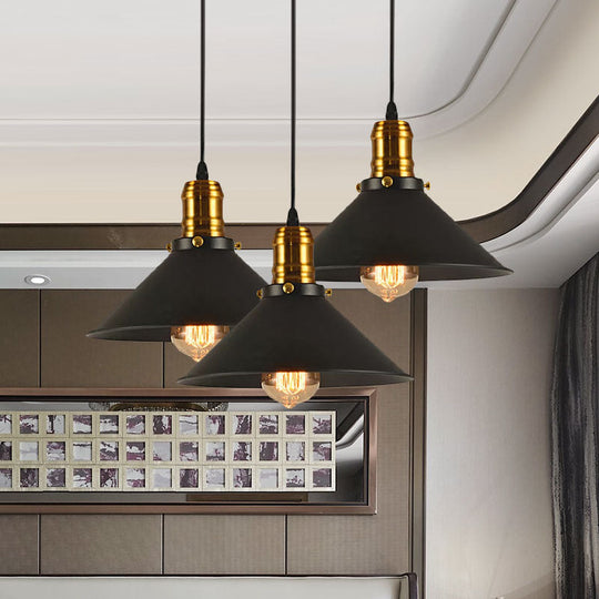 Vintage Cone Metal Ceiling Pendant - 1/2/3-Pack Stylish 1 Light Black 10/12/14 Width For Dining Room