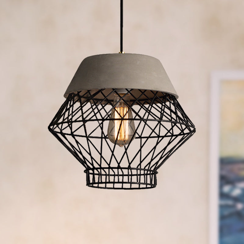 Vintage Wire Cage Pendant Light with Adjustable Cord - Retro Style Metal Lamp in Black