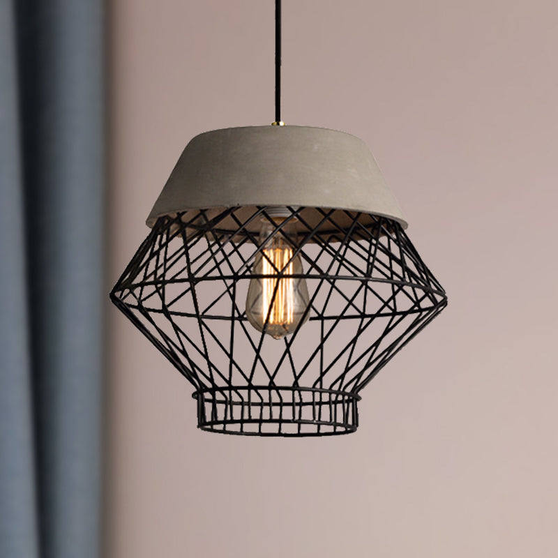 Vintage Wire Cage Pendant Light with Adjustable Cord - Retro Style Metal Lamp in Black