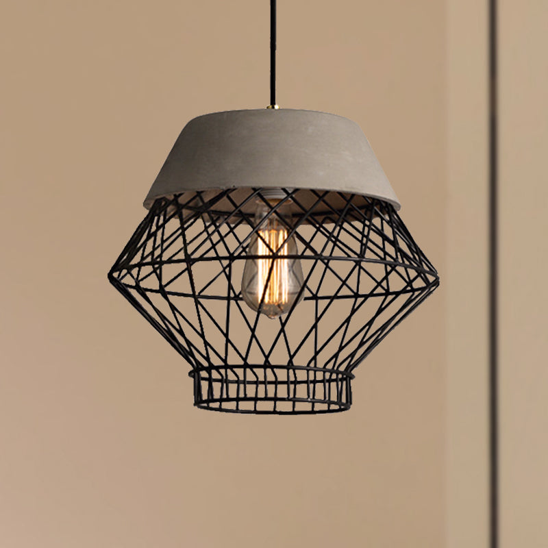 Vintage Wire Cage Pendant Light with Adjustable Cord - Retro Style Metal Lamp in Black