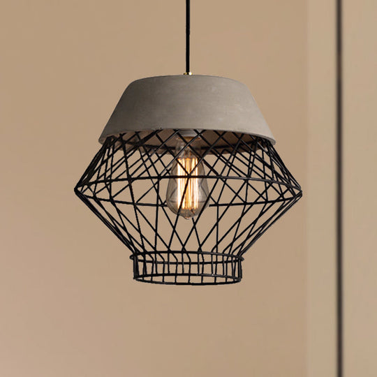 Retro Style Wire Cage Pendant Light With Adjustable Cord - Black