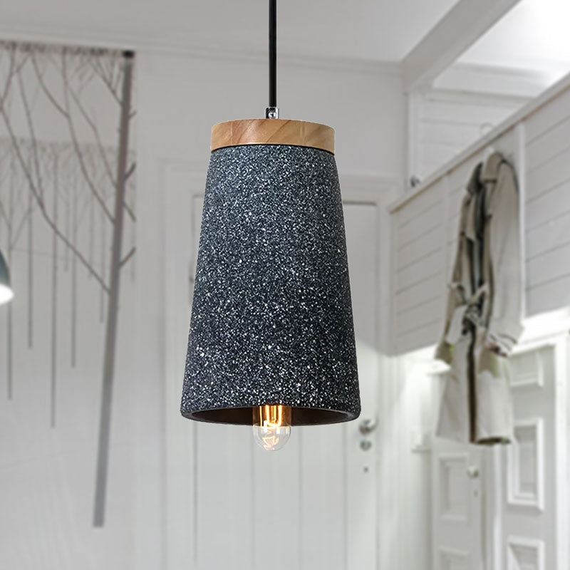 Industrial 1-Light Cement Pendant for Coffee Shop Ceiling with Tapered Shade - Black/White/Grey