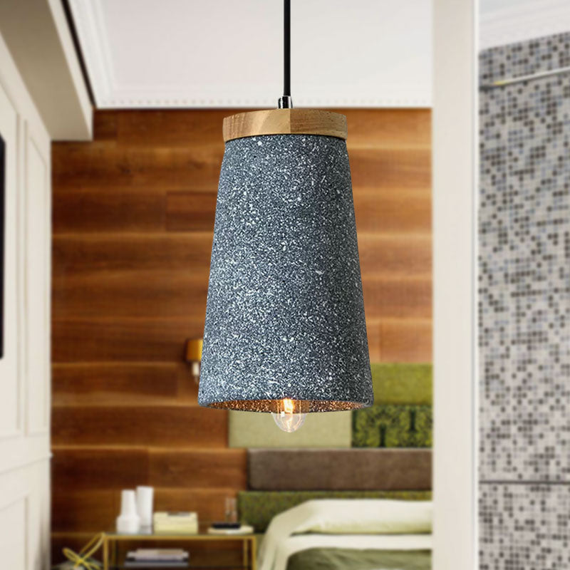 Industrial 1 Light Cement Tapered Shade Ceiling Pendant In Black/White/Grey - Stylish Lighting For