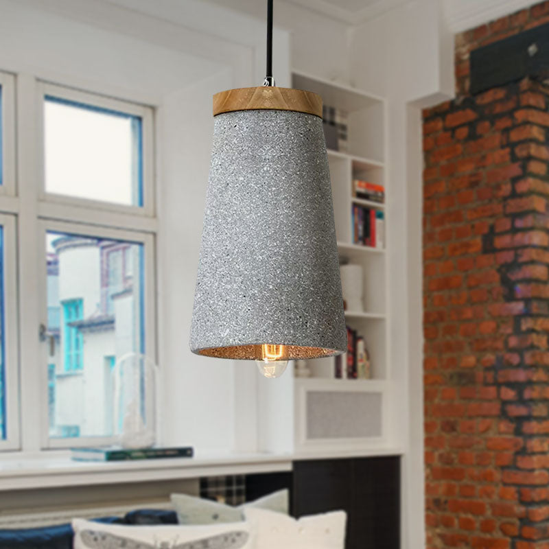 Industrial 1-Light Cement Pendant for Coffee Shop Ceiling with Tapered Shade - Black/White/Grey