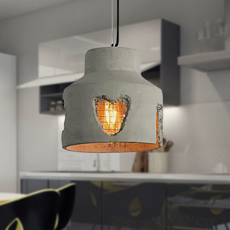 Industrial Style Grey Cement Pendant Light: Ripple/Barrel/Loving Heart Shade, 1-Light Fixture for Dining Room