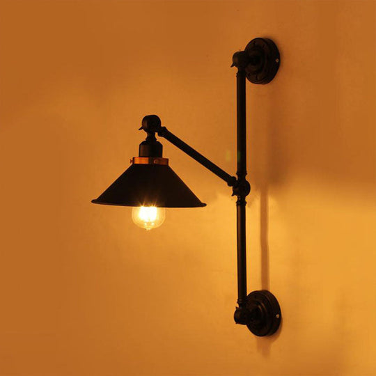 Industrial Metal Wall Lamp: Stylish Barn Shade Sconce Light Adjustable 1 Black 8/10 Width