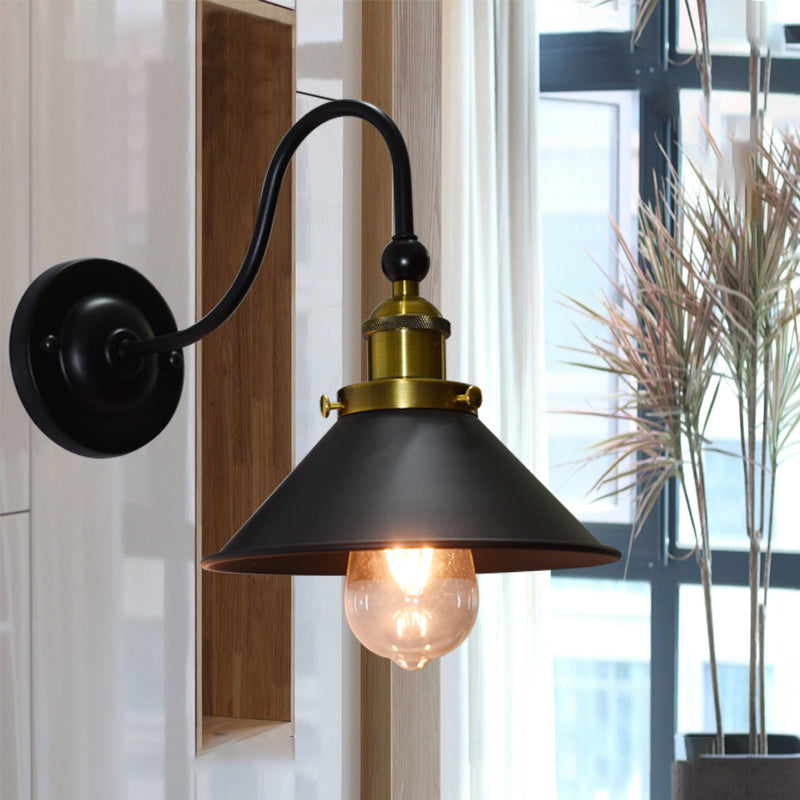 Industrial Metal Cone Wall Sconce Light For Corridor - Black One Fixture