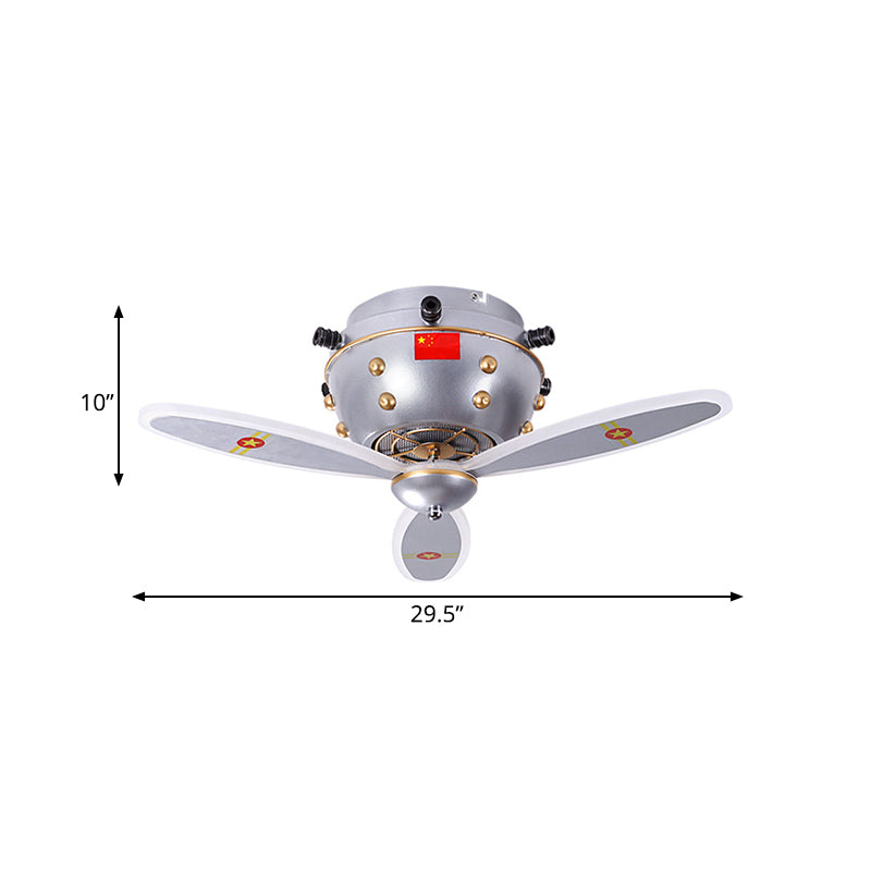 Kids LED Ceiling Light Fixture in Nickel for Boy's Room - Propeller Jet Head Flushmount