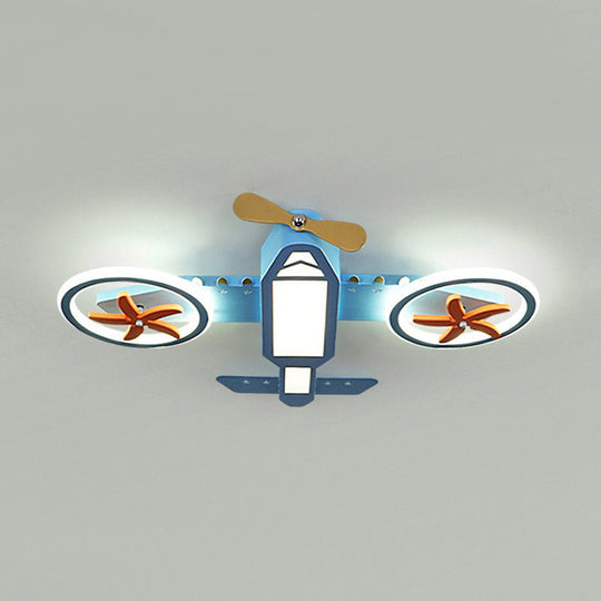 Kids' Blue Jet Plane Ceiling Light with Spinnable Wing and LED Flush Mount