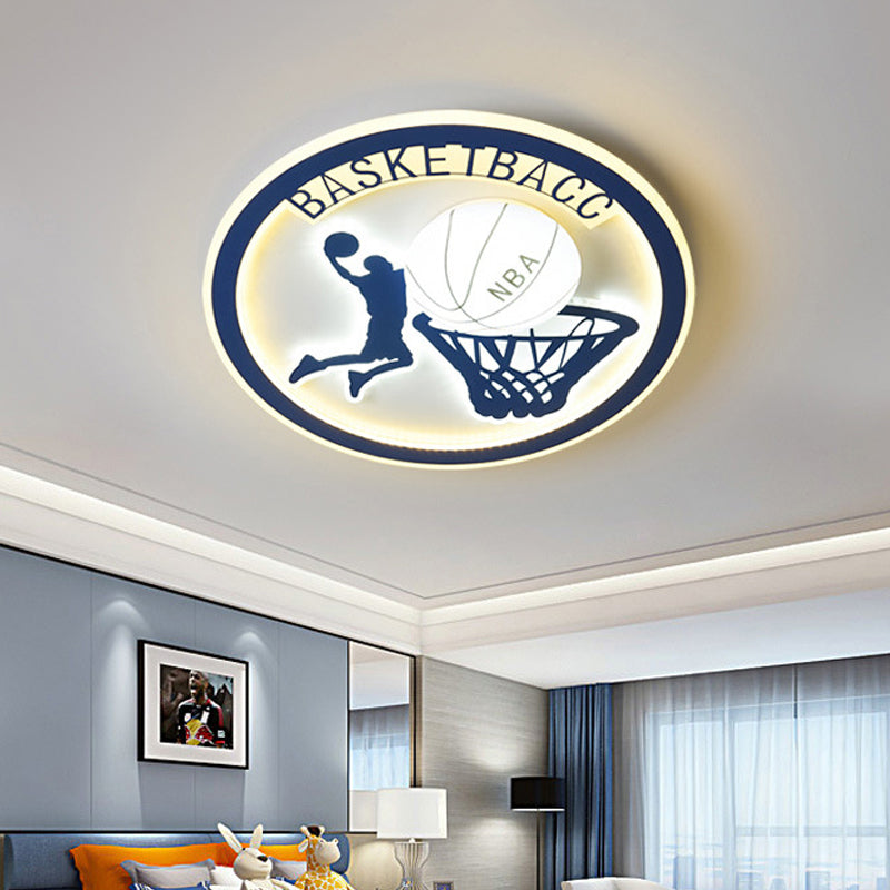 Kids Bedroom Basketball LED Flush-Mount Ceiling Light - Orange/White Glass Fixture