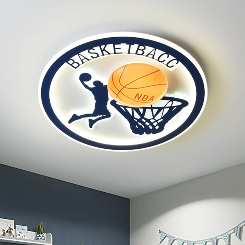 Kids Bedroom Basketball LED Flush-Mount Ceiling Light - Orange/White Glass Fixture