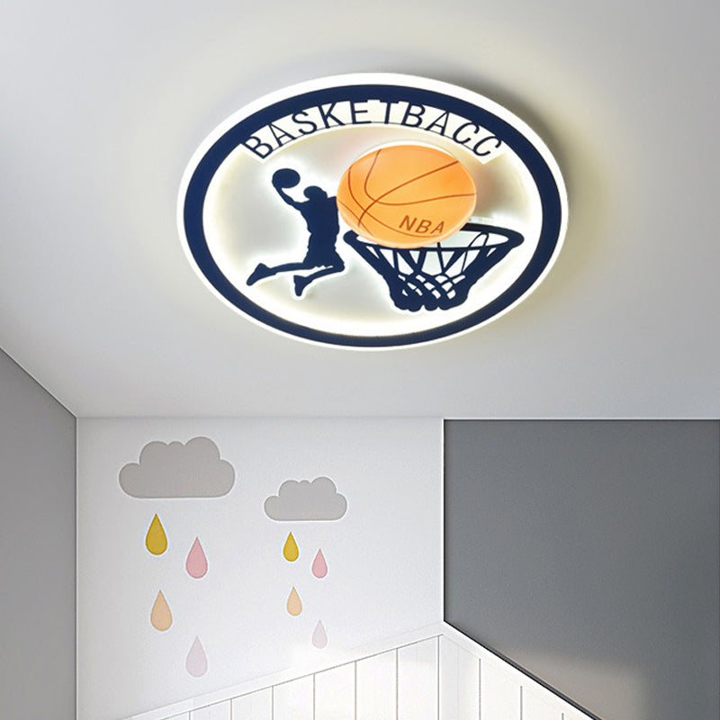 Kids Bedroom Basketball LED Flush-Mount Ceiling Light - Orange/White Glass Fixture