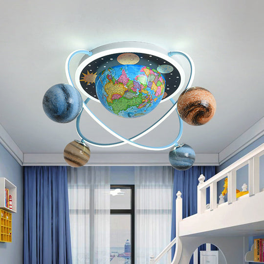 Orbit Flushmount Ceiling Light for Kids' Bedrooms, Blue Stained Glass, 4 Heads