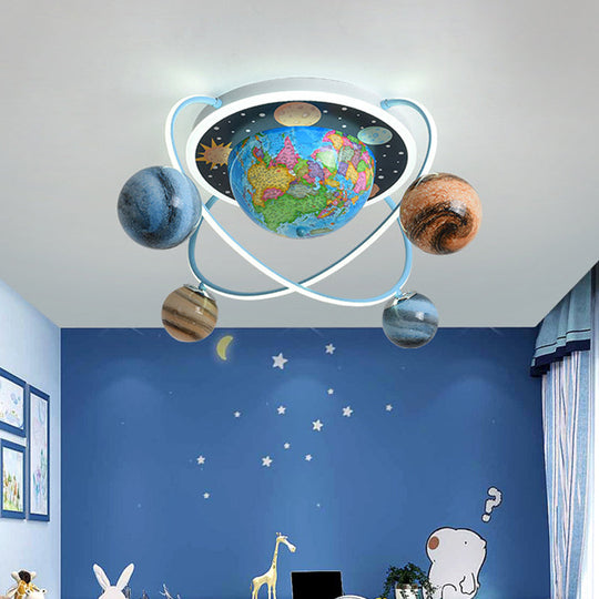 Orbit Flushmount Ceiling Light for Kids' Bedrooms, Blue Stained Glass, 4 Heads