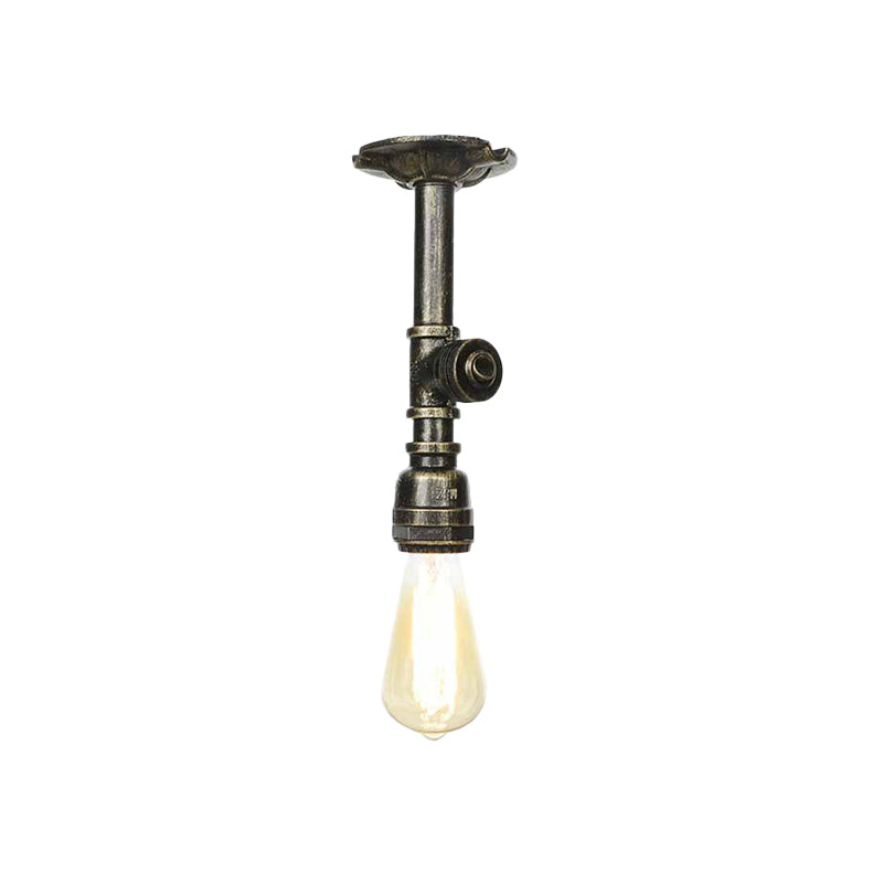 Bronze Water Pipe Ceiling Light - Antique Semi-Flush Mount with 1 Bulb