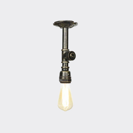 Bronze Water Pipe Ceiling Light - Antique Semi-Flush Mount with 1 Bulb