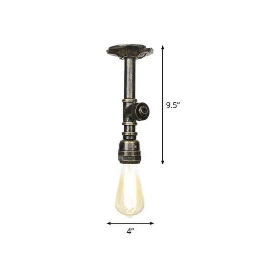 Bronze Water Pipe Ceiling Light - Antique Semi-Flush Mount with 1 Bulb