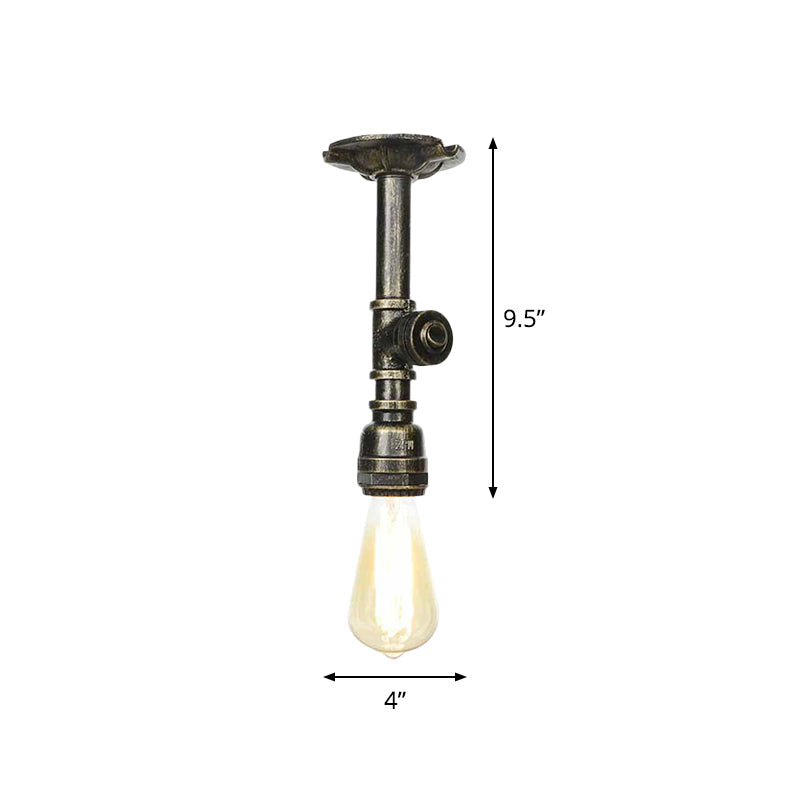 Bronze Water Pipe Ceiling Light - Antique Semi-Flush Mount With 1 Bulb