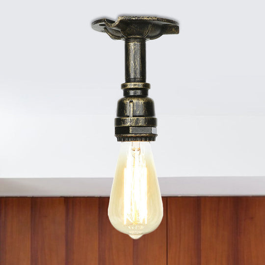 Bronze Water Pipe Ceiling Light - Antique Semi-Flush Mount with 1 Bulb